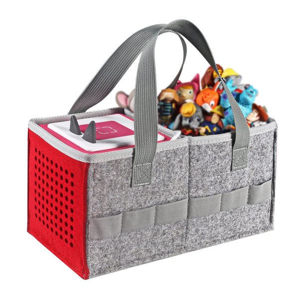Vakdon 2PCS with Toys Portable Carrying Case for Toniebox Starter Set, Headphones and Charging Station, Can Hold 30-40 Tonies Figures Characters, Travel Storage Bag for Toniebox (Gray+Red)