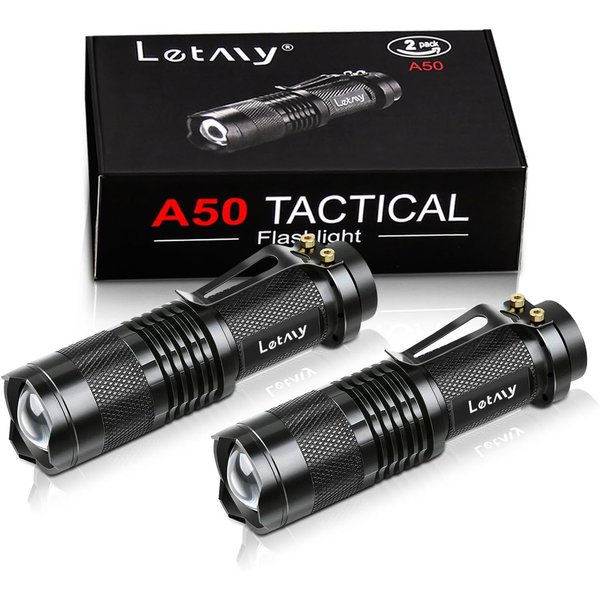 LETMY Tactical Flashlight, Super Bright LED Mini Flashlights with Belt Clip, Zoomable, 3 Modes, Waterproof - Best EDC Flashlight for Gift, Hiking, Camping, Hurricane & Power Outage (2 Pack)