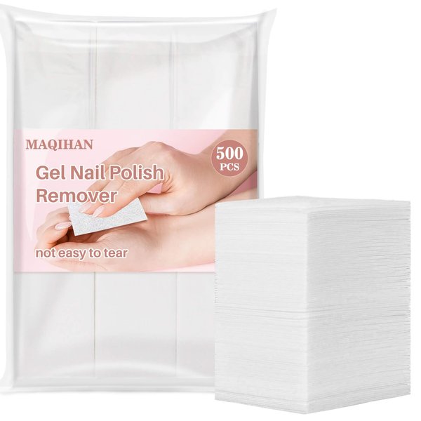 500 Gel Nail Polish Remover Pads - MAQIHAN Nail Cotton Pads Acetone Fingernail Gel Nail Polish Remover Wipes Nail Prep Pad Nail Essentials For Nail Techs Professional Nail Supplies Acrylic Gel Removal