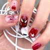 Halloween Press on Nails Short Spider Fake Nails Red Square False Nails with Spider Web Designs Acrylic Nails for Women Girls Men Halloween Manicure Art Decorations