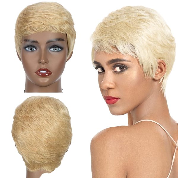 Rebecca Fashion Blonde Pixie Cut Wigs for Black Women Short Straight Human Hair Wigs 100% Brazilian Remy Hair