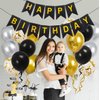Happy Birthday Banner, Black Gold Birthday Decoration, 16 Pcs 12in Happy Birthday Balloons with 2 Ribbons for Men Women Girls and Boys Birthday Party Decoration