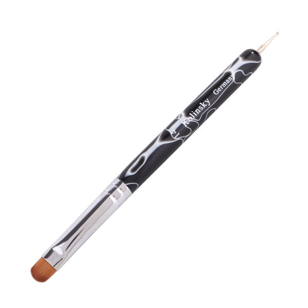 French Manicure Brush -Two Way Nail Art Brush with Dotting Manicure Tool for Manicure Cuticle Clean Up Nail Art Design- Professional Nail Salon Quality Brush, Nail Dotting Pen (14#, Black)