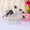 EVER FAITH Wedding Hair Accessories Austrian Crystal Simulated Pearl Floral Leaf Branch Bridal Hair Comb Blue for Bride Silver-Tone