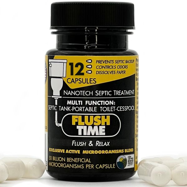 FLUSHTIME Septic Tank Treatment | 12 Month Supply | Avoid Septic Backup | Monthly Preventive Septic Maintenance | Natural Toilet Flushable Septic System Booster Additive | Odor Control