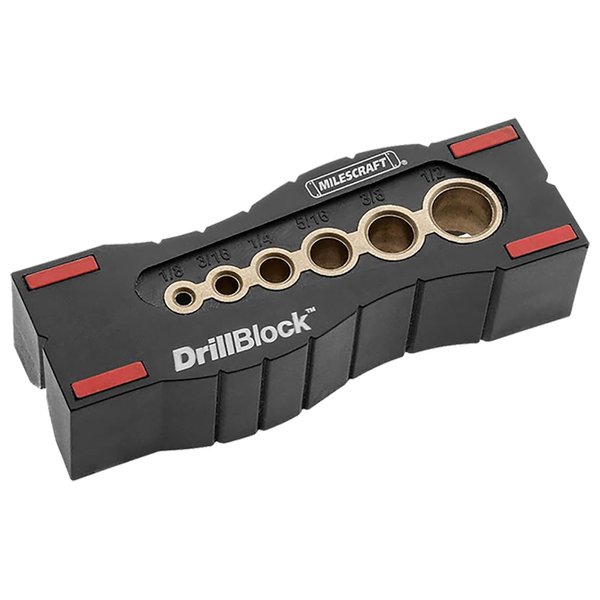Milescraft 1312 Drill Block - Handheld Drill Guide, Drilling Jig for 6 of the Most Common Drill Bit Sizes