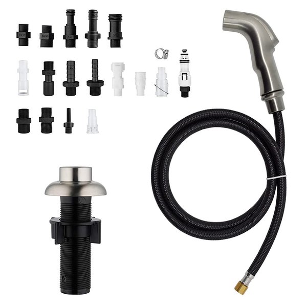 Kitchen Sink Sprayer Replacement,Kitchen Sink Faucet Sprayer Hose,Kitchen Sprayer Head Replacement , 17 ADAPTERS Available, Brushed Nickel