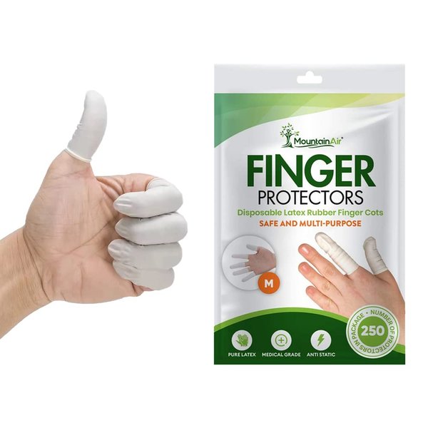 MountainAir – 250 Pcs Finger Cots - Disposable Finger Protectors - Rubber Finger Covers for Finger Tips - Electronic Repairs and More – Fingertips Protective Gloves Disposable Guards - Medium