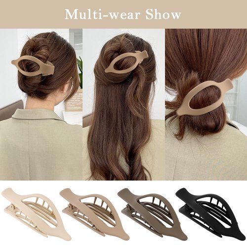 Ahoney 4.7" Flat Hair Clips for Women, 4Pcs Lay Down Claw Clips for Thick Thin Hair, Duck Clips for Hair Banana Clip French Concord Hair Barrettes for Styling Hair Accessories for Women