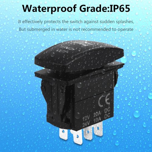 WATERWICH 7 pin Momentary Winch in Out Rocker Toggle Switch Waterproof DC 20A 12V/10A 24V Black Shell/ON-Off-ON DPDT Illuminated Rocker Switch for Auto Truck Boat Marine (Winch in Out Switch)