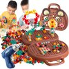 TEZKIM Magic Montessori Play Toolbox with Electric Drill Creativity Tool Box with Drill Kids DIY Creative Educational Construction Engineering Toys for Ages 3-12 Children Birthday (Brown)