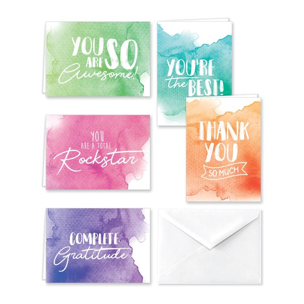 Paper Frenzy Watercolor Appreciation Thank You Note Cards and White Envelopes - 25 pack