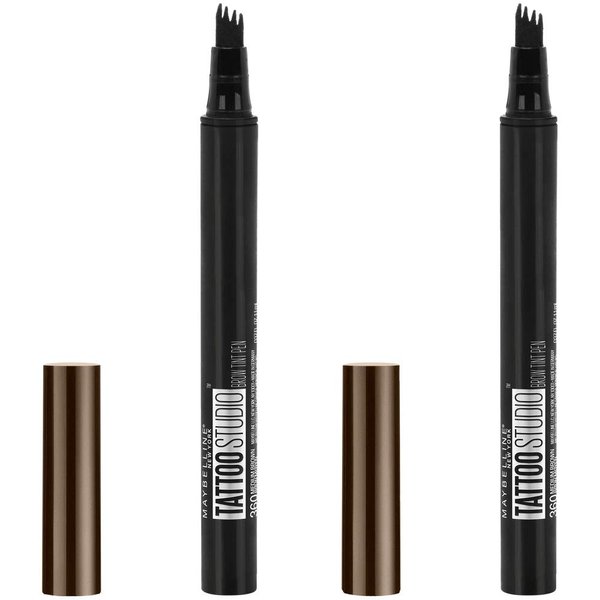 Maybelline New York TattooStudio Brow Tint Pen Makeup,Deep Brown, 2 Count