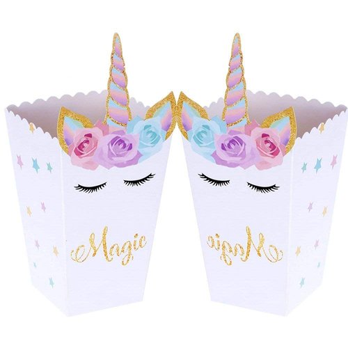 JeVenis Set of 12 Magical Unicorn Party Favor Boxes Unicorn Party Popcorn Treat Boxes Candy Cookie Containers for Baby Shower or Birthday Party Favor Supplies Decorations