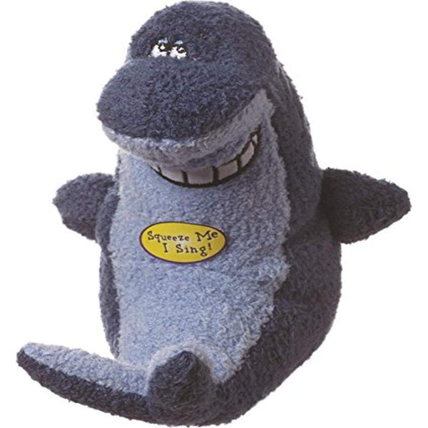 Multipet Deedle Dude Singing Shark Plush Dog Toy, 8-Inch, Blue,All Breed Sizes