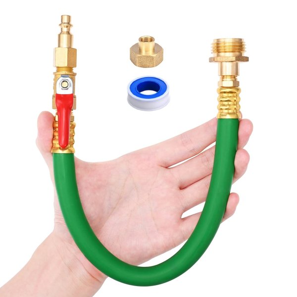 Winterize Sprinkler System Kit,RV Winterize Blowout Adapter with Shut Off Valve 12" Air Compressor Quick Connect Blow Out Fitting Plug Garden Hose Thread for RV, Travel Trailer, Boat, Garden (Green)
