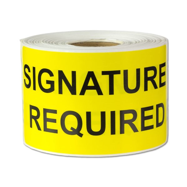 300 Labels - 4 x 2 inch, Signature Required Stickers - Yellow, Rectangular - Signature Required Shipping & Delivery - Semi-Gloss Coated, Self-Adhesive