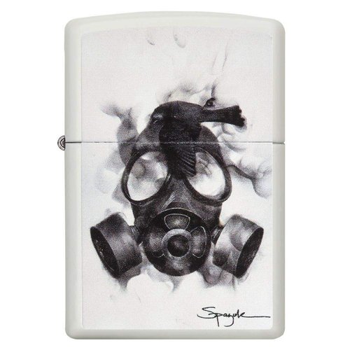 Zippo Spazuk Gas Mask Design Pocket Lighter, White Matte with Gas Mask