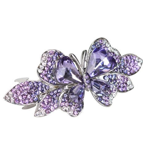 Sankuwen Crystal Rhinestones Hair Barrette French Hair for Women Small Hairpin for Mom Butterfly Hair Clips (Purple)