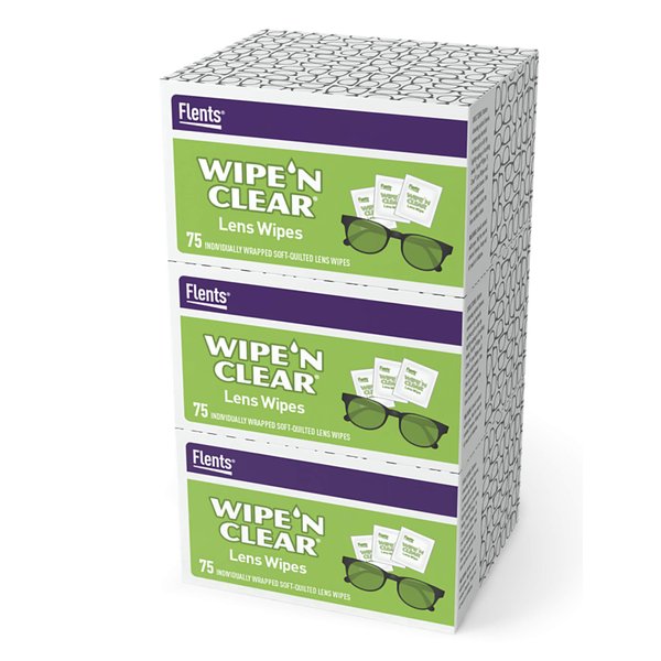 Flents Eyeglass Cleaner Lens Wipes - 225 Count (3 Boxes of 75) Individually Wrapped Pre-Moistened Cleaning Cloths Anti-Streak for Eyeglasses, Sunglasses, Phone Screens, Computer Monitors