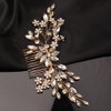 Teyglen Rhinestone Flower Bride Wedding Hair Comb Headband Crystal Hair Pieces Headpieces with Rhinestones Hair Accessories Handmade Bridal Side Hair Combs for Women Bride Girls (Rose gold)