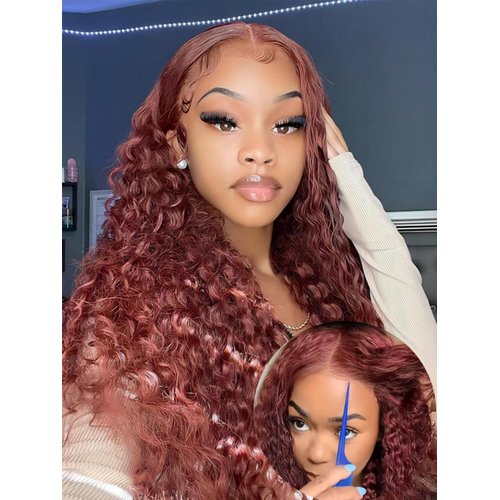 ISEE Reddish Brown Lace Front Wigs Human Hair Pre Plucked 6x4 HD Water Wave Human Hair Wear Go Wig Colored 10A Reddish Brown Frontal Wig 180% Density Glueless Wigs Human Hair Wig 20 Inch