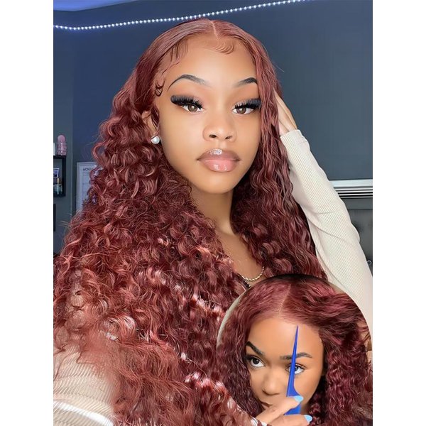 ISEE Reddish Brown Lace Front Wigs Human Hair Pre Plucked 6x4 HD Water Wave Human Hair Wear Go Wig Colored 10A Reddish Brown Frontal Wig 180% Density Glueless Wigs Human Hair Wig 20 Inch