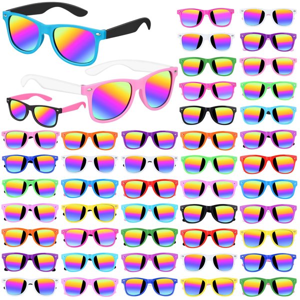 Gifts2U Kids Sunglasses Bulk Party Favors for Kids Ages 3-8, 48 Pack Rainbow Neon Sunglasses for Boys Girls with UV400 Protection, Birthday Pool Gifts Party Supplies.