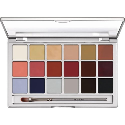 Kryolan Coloring Vision Special Effects Makeup Palette, 18 Colors (Stage) | Highly-Pigmented Creamy Stage Makeup | Professional Theater, Cosplay, Costume, SFX Face Paint Palette With Mirror & Brush…