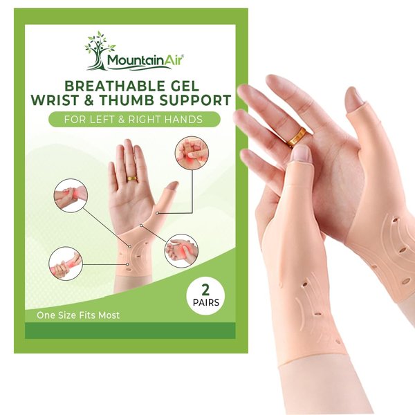 MountainAir Gel Wrist Thumb Brace, 4 PCs - Waterproof Wrist Brace to Fit Left Right Hand - Thumb Support Braces Cool Wrap for Arthritis & Carpal Tunnel Pain Relief – Latex Rubber Thumb Brace