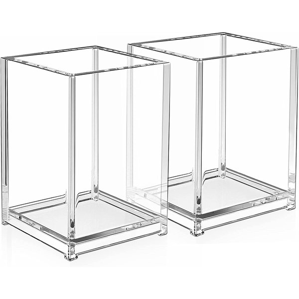 MaxGear Pen Holder 2 Pack Clear Acrylic Pencil Holder for Desk, Pen Cups for Desk Supplies Holders, Acrylic Cup Holder for Toothbrush, Straw, Makeup Brush Holder, School Home Office Desk Accessories