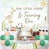 One Silly Goose 1st Birthday Decorations Farm Animal Themed Backdrop Duck Floral Birthday Banner Farm Duck Cupcake Topper Latex Balloons for Kids Boys Girls First Birthday Supplies (Green)