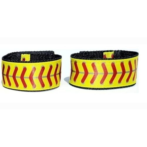 Fastpitch Softball Sleeve Scrunchies yellow with red stitching (Pair) Softball sleeve holders. sleeve straps. From the ORIGINAL USA inventor, over 8 million sold