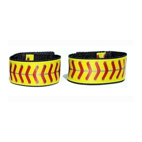 Fastpitch Softball Sleeve Scrunchies yellow with red stitching (Pair) Softball sleeve holders. sleeve straps. From the ORIGINAL USA inventor, over 8 million sold