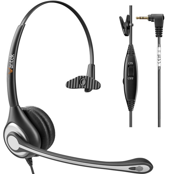 Wantek 2.5mm Telephone Headset with Mic Noise Cancelling, Office Phone Headset Compatible with AT&T ML17929 Panasonic Vtech RCA Uniden Cisco SPA Grandstream Polycom Cordless Dect Phones(F600J25)