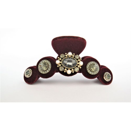 Generic Luxurious velvet maroon red jeweled rhinestone hair claw clip