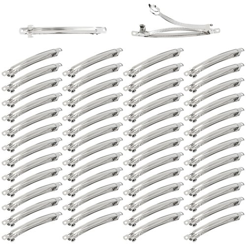 Dizila 50 Pack 10cm/4 Inch Plain Blank Silver Metal DIY Craft French Barrettes Automatic Spring Snap Hair Clips Clasps Accessories for Women Girls Teens