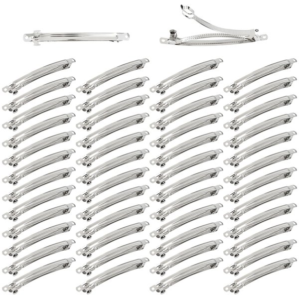 Dizila 50 Pack 10cm/4 Inch Plain Blank Silver Metal DIY Craft French Barrettes Automatic Spring Snap Hair Clips Clasps Accessories for Women Girls Teens