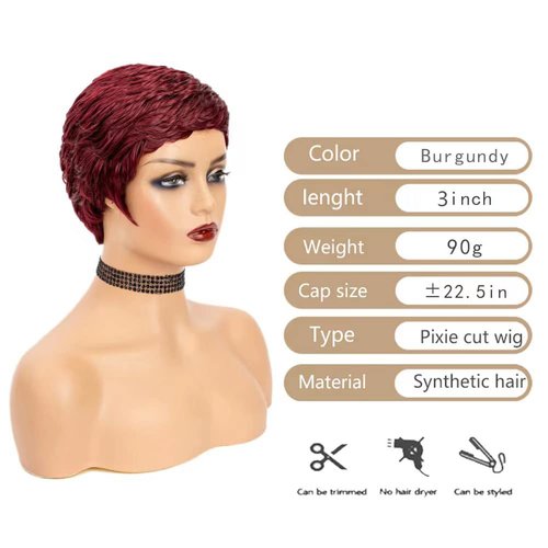 MUJGOO Burgundy Short Pixie Cut Wig for Black Women 99J Wine Red Short wigs for black women Burgundy Color Wigs Glueless Wigs for Pixie Wigs (99J#)