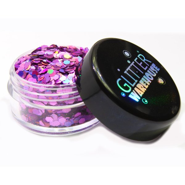 2mm Chunky Rose Pink Holographic Glitter GLITTERWAREHOUSE Cosmetic Glitter Loose Glitter Powder for Festival Makeup Face Body Hair Nails Eyes Lips (50g Resealable Bag)