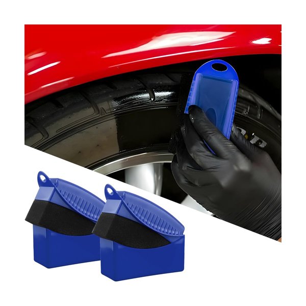 BESULEN 2 Pcs Tire Contour Dressing Applicator, Car Wheel Dressing Shine Sponge with Lid, Polishing Sponge Wax Buffing Pads for Auto, Foam Brush with Cover, Automotive Cleaning Accessories (Blue)