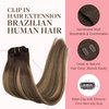 GOO GOO Clip in Hair Extensions Real Human Hair, 14inch 120g 7Pcs, 4/27/4 Balayage Chocolate Brown to Caramel Blonde, Remy Human Hair Extensions Clip ins for Women, Natural Human Hair
