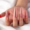 Chrome Press on Nails Pink Fake Nails Long Ballerina Glossy Laser Coffin False Nails Holographic Pink Mirror Metallic Glue on Nails for Women Girls Artificial Acrylic Manicure Nail Decoration 24pcs