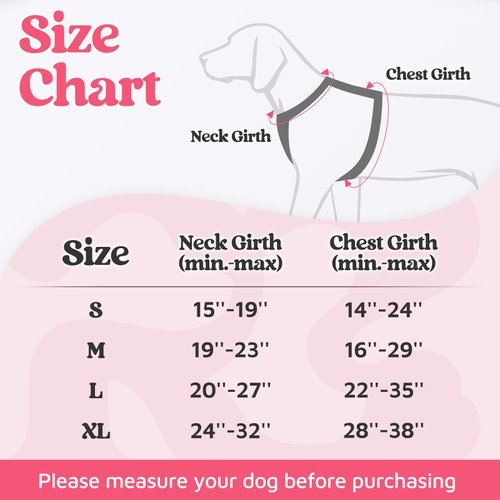 rabbitgoo Dog Harness Medium Sized, No Pull Dog Vest Harness with 3 Buckles, Adjustable Soft Padded Pet Harness with Easy Control Handle and Reflective Strips, Pink, M