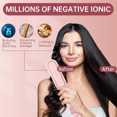 c, 30s Fast Heating, Hair Straightening Comb with LED Display, Anti-Scald & Auto-Shut Off Hair Straightening Iron (Pink)