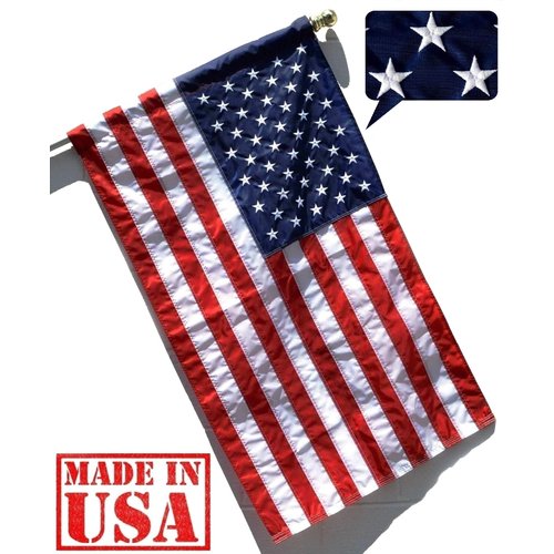 US Flag Factory - 3x5 FT American Flag (Pole Sleeve) (Embroidered Stars, Sewn Stripes) Outdoor SolarMax Nylon Flag - 100% Made in America (3x5 FT)