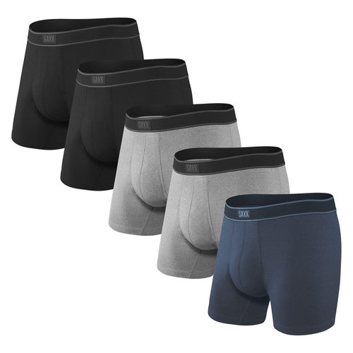 SAXX Men's Underwear - DAYTRIPPER Boxer Briefs with Built-In Pouch Support – Pack of 5, Black/Grey/Navy, Medium