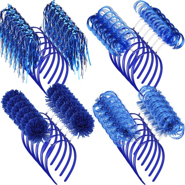 Censen 24 Pcs Pom Pom Headband Tinsel Wrapped Ponytails Head Bopper Headwear Hair Accessories Party Costume(Royal Blue)