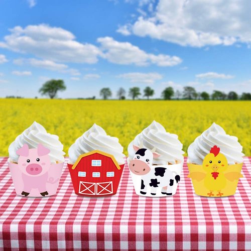 CC HOME 24 pcs Farm Animal Cupcake Wrappers for Baby Shower,Birthday Party, Wedding Party Decorations