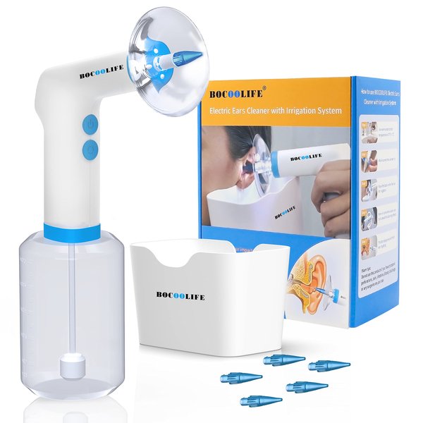 Electric Ear Cleaning Kit Ear Irrigation Flushing System, Ear Wax Water Removal Ear Wash Cleaner Safe Ear Wax Removal Ear Washer Effective Clean Out Ear Wax 4 Water Levels, 5 Disposable Tips Ear Basin